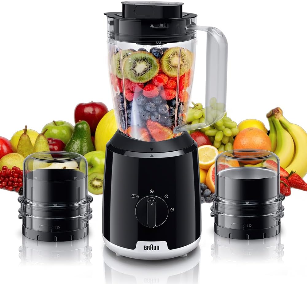 Braun PowerBlend 1 Jug Blender JB 1023 BK, 600 Watts, 1.2L Capacity with Chopper and Grinder Included Braun PowerBlend 1 Jug Blender JB 1023 BK, 600 Watts, 1.2L Capacity with Chopper and Grinder Included